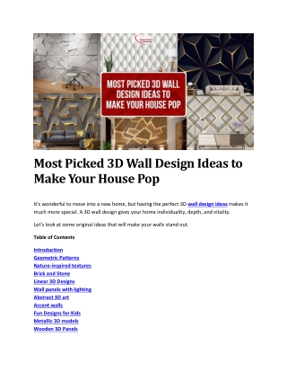 Most Picked 3D Wall Design Ideas to Make Your House Pop