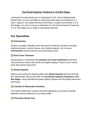 Top Dental Implants Treatment In A.S.Rao Nagar