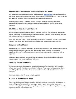 Mapleleafhub: A Fresh Approach to Online Community and Growth