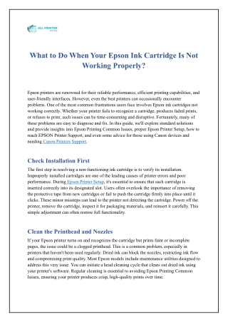 What to Do When Your Epson Ink Cartridge Is Not Working Properly