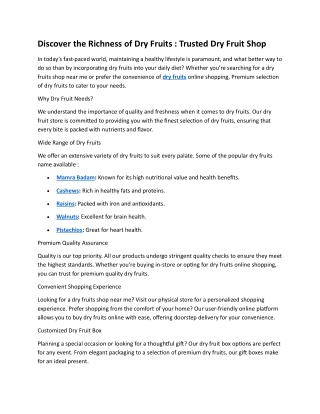 Discover the Richness of Dry Fruits