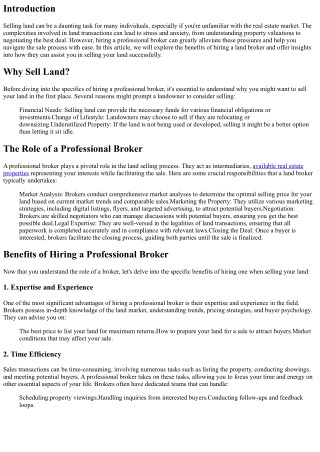 Sell Land Stress-Free: Hiring a Professional Broker