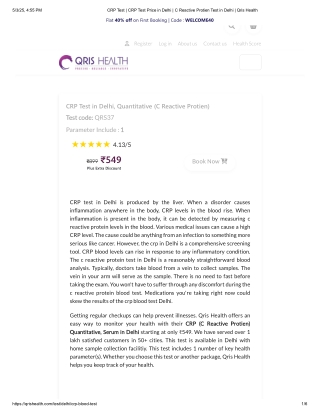 CRP Test Price in Delhi