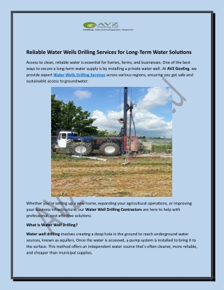 Reliable Water Wells Drilling Services for Long-Term Water Solutions
