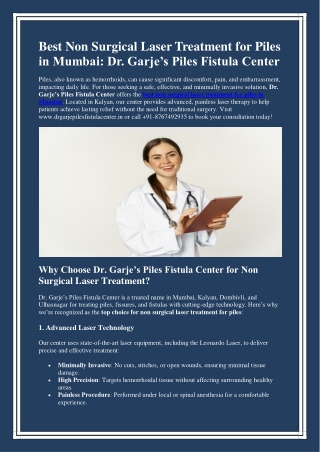 Best Non Surgical Laser Treatment for Piles in Mumbai