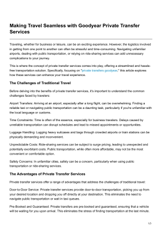 Making Travel Seamless with Goodyear Private Transfer Services