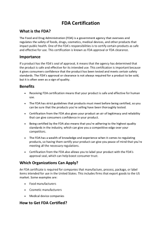 What is FDA Certification