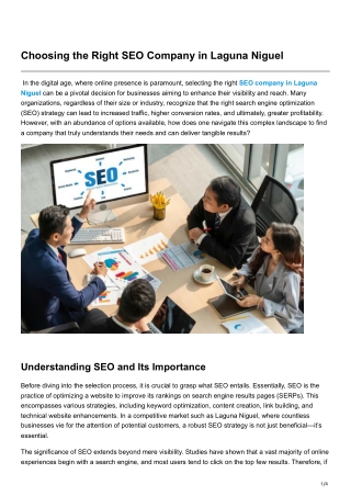 Choosing the Right SEO Company in Laguna Niguel