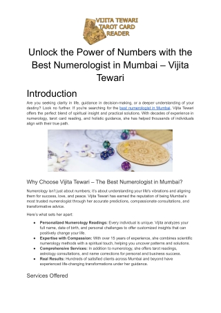 Unlock the Power of Numbers with the Best Numerologist in Mumbai – Vijita Tewari