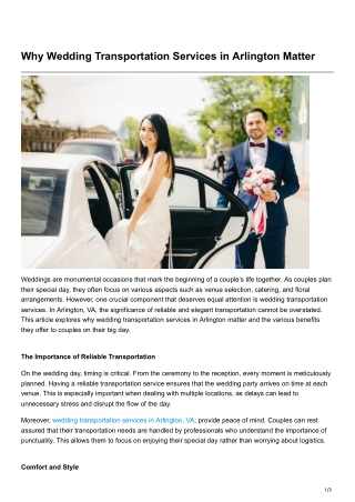 Why Wedding Transportation Services in ArlingtonMatter