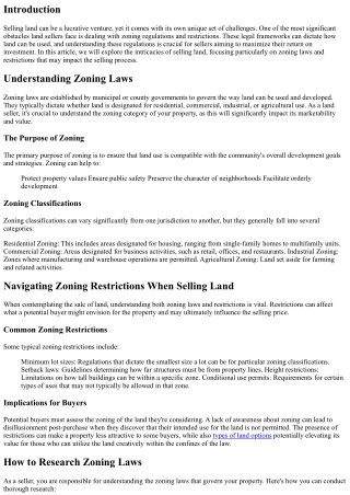 Selling Land: Dealing with Zoning and Restrictions