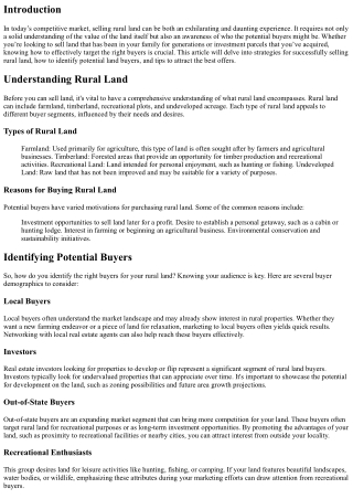 Selling Rural Land: Targeting the Right Buyers