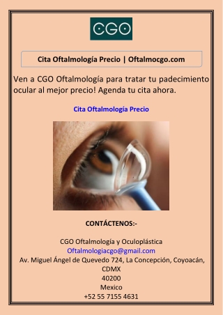 Cita Oftalmología Precio Oftalmocgo.com