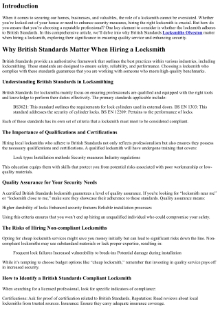 Why British Standards Matter When Hiring a Locksmith