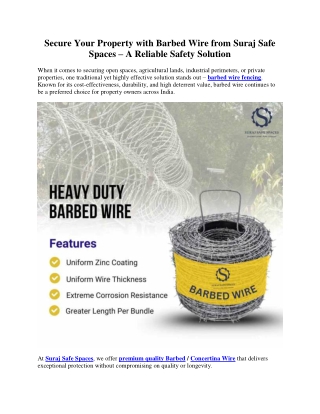 Secure Your Property with Barbed Wire from Suraj Safe Spaces – A Reliable Safety