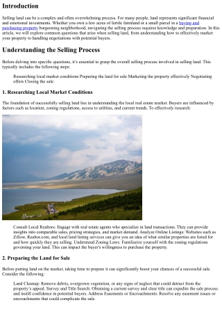 Navigating the Selling Process: Common Questions When Selling Land