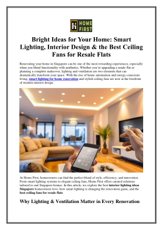 Bright Ideas for Your Home Smart Lighting, Interior Design & the Best Ceiling Fans for Resale Flats