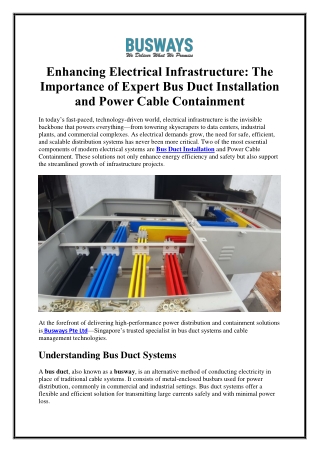 Enhancing Electrical Infrastructure The Importance of Expert Bus Duct Installation and Power Cable Containment