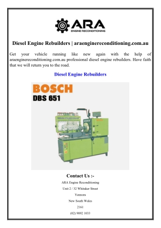 Diesel Engine Rebuilders  araenginereconditioning.com.au