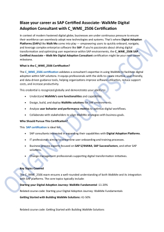 C_WME_2506 SAP Certified Associate – WalkMe Digital Adoption Consultant 3
