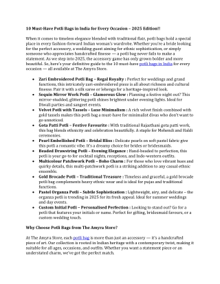 10 Must-Have Potli Bags in India for Every Occasion – 2025 Edition!!