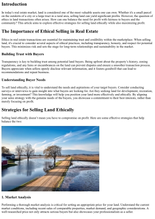 Sell Land Ethically: Balancing Profit and Fairness