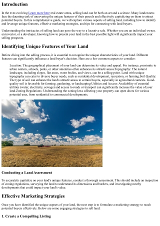 Selling Land: Capitalizing on Unique Features