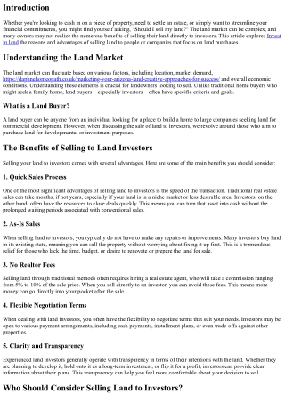 We Buy Land: The Benefits of Selling to Investors