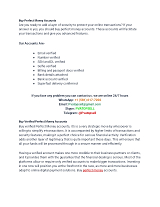 Buy Perfect Money Accounts