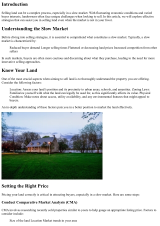 Strategies for Selling Land in a Slow Market