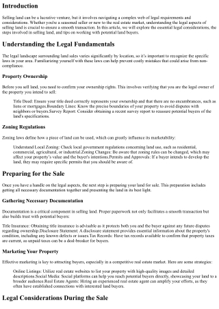 Navigating the Legal Aspects of Selling Land