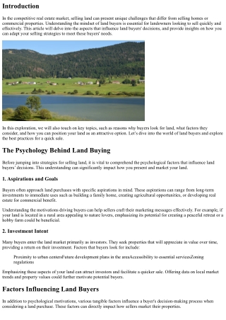Understanding the Mindset of Land Buyers to Make a Quick Sale