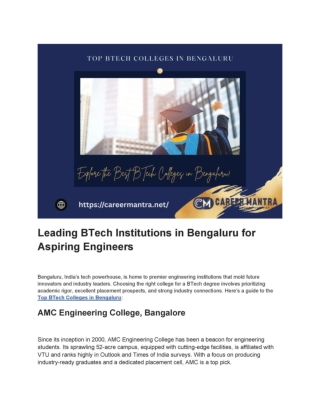 Leading BTech Institutions in Bengaluru for Aspiring Engineers