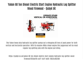 Yukon 60 Ton Diesel Electric Start Engine Hydraulic Log Splitter Wood Firewood - Qubyk UK