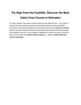 Fly High from the Foothills_ Discover the Best Cabin Crew Course in Dehradun