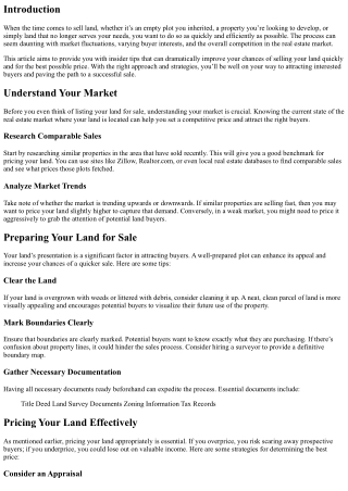 Insider Tips for Selling Your Land Quickly