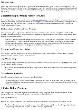 Maximizing Your Online Presence When Selling Land