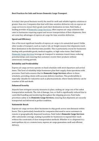 Best Practices for Safe and Secure Domestic Cargo Transport