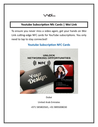 Youtube Subscription Nfc Cards | Woi Link