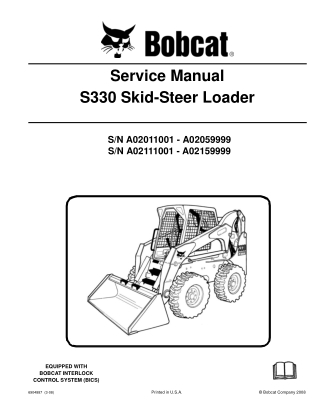 BOBCAT S330 SKID STEER LOADER Service Repair Manual Instant Download (SN A02111001-A02159999)