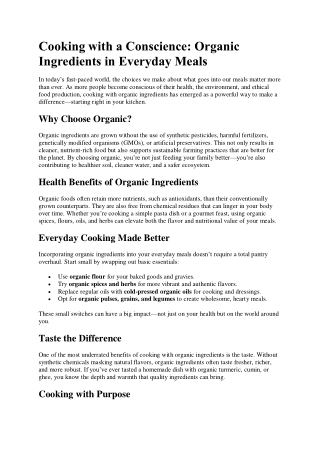 Cooking with a Conscience