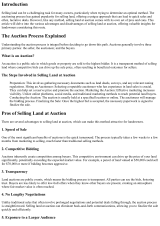 Selling Land at Auction: Pros and Cons