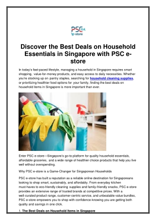 Discover the Best Deals on Household Essentials in Singapore with PSC e-store