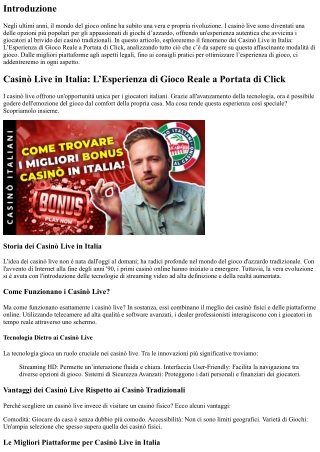 Casinò Live in Italia: L’Esperienza di Gioco Reale a Portata di Click
