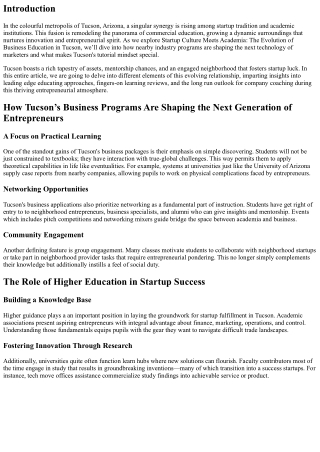 Startup Culture Meets Academia: The Evolution of Business Education in Tucson