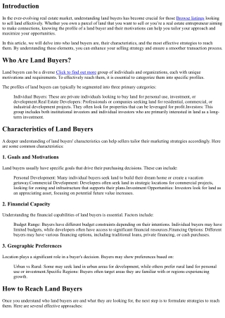 Land Buyers Revealed: Who They Are and How to Reach Them