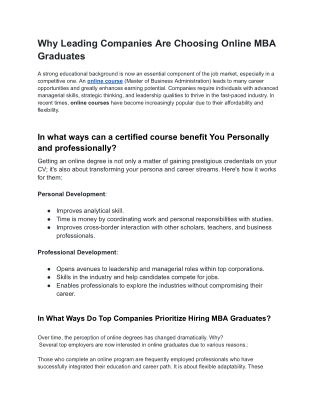 Why Leading Companies Are Choosing Online MBA Graduates