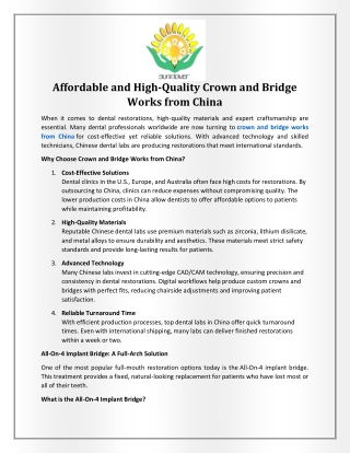 Affordable and High-Quality Crown and Bridge Works from China