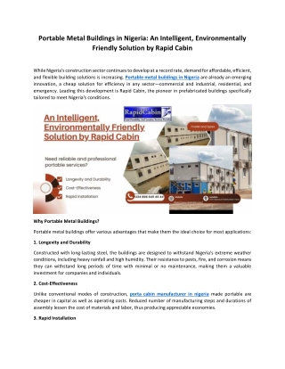 Portable Metal Buildings in Nigeria An Intelligent, Environmentally Friendly Solution by Rapid Cabin