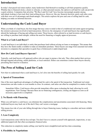 We Buy Land for Cash: Pros and Cons of Quick Sales